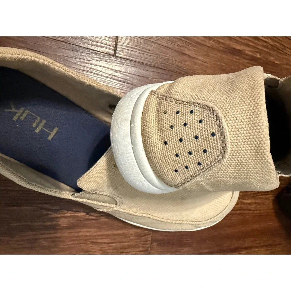 Huk Brewster Mens Beige Canvas Slip On Fishing Deck Shoes H8012000250 Size 10